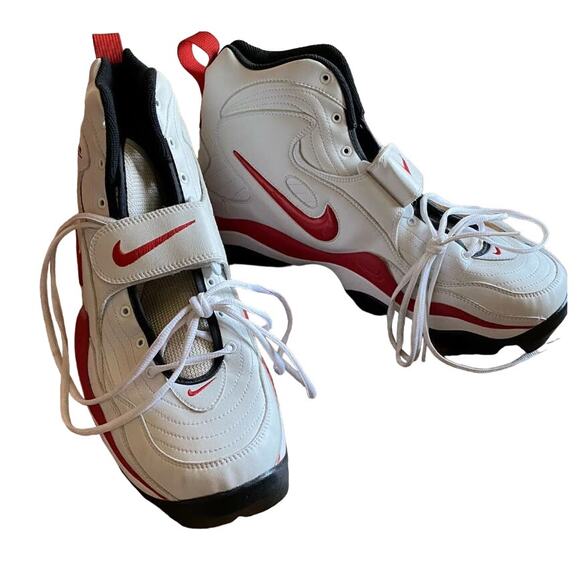 Nike Zoom Air Red and White Hightop Sports Cleats Size 17 - Picture 1 of 4